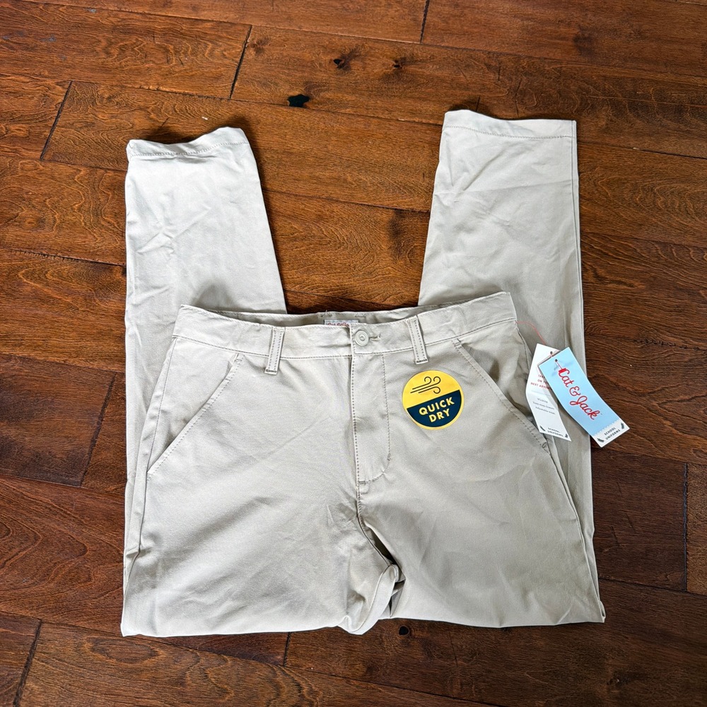Cat & Jack Boys School Uniform Quick Dry Khaki Pants Tan Size 14 NWT